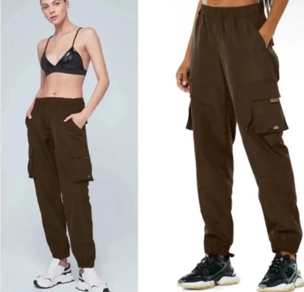 Alo Yoga Dark Brown It Girl Cargo Utility Athletic Jogger Pants Size M